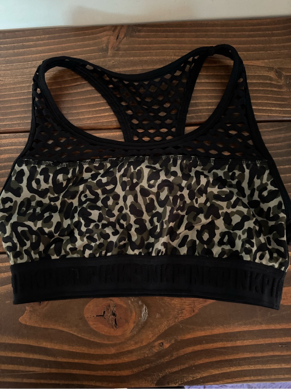 PINK Women's Leopard Print Sports Bra - Black & Olive
